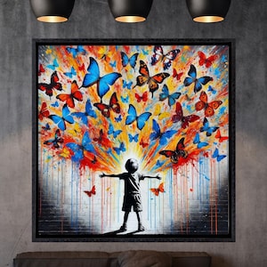 Motyl Graffiti Płótno Ścienne Sztuka Salon Banksy Styl Płótno Wydruk, Nowoczesna Sztuka Ścienna, Oprawiony Wydruk, Bardzo Duża Sztuka Ścienna Motyl sztuka