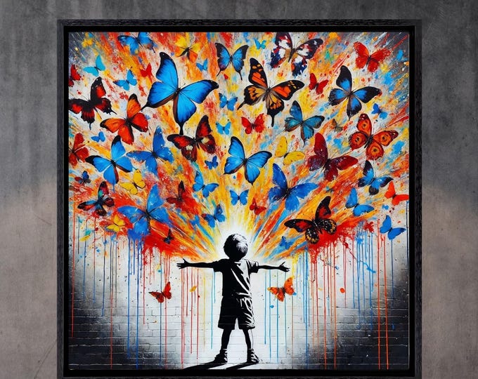 Butterfly Graffiti Canvas Wall Art Living Room Banksy Style Canvas Print, Modern Wall Art, Framed Print, Extra Large Wall Art Butterfly art