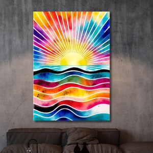 Quadro su tela con tramonto boho, poster arancione acceso, quadro da parete retrò marrone, stampa astratta di sole e mare, regalo per ragazza retrò, decorazione autunnale