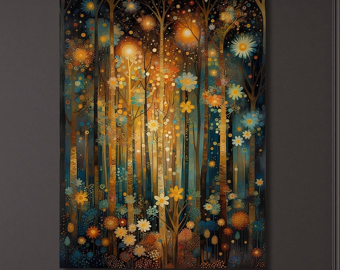 Full Moon Wildflower Klimt Canvas Wall Art Klimt Print Klimt Canvas Poster, Gustav Klimt Poster Klimt Exhibition Flower Garden Flower Market