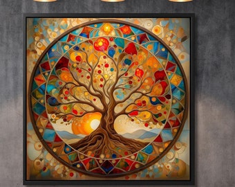 Celtic Tree Of Life Canvas Wall Art Symbolic Artwork Klimt Canvas,Tree of Life Mandala Print,Klimt Exhibition Celtic Yggdrasil Wall Decor