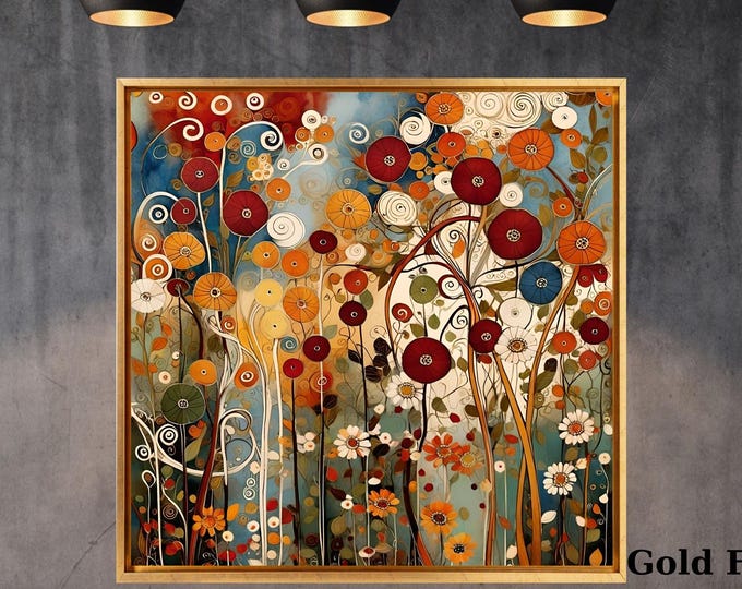 Flowers in the Garden by Gustav Klimt Canvas or Poster Famous Floral Painting Art Nouveau Exhibition Print for Elegant Home Wall Decor gift