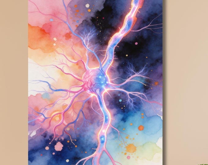 Brain Anatomy Canvas, Watercolor Neuron Canvas Splash Art (Ready to Hang)