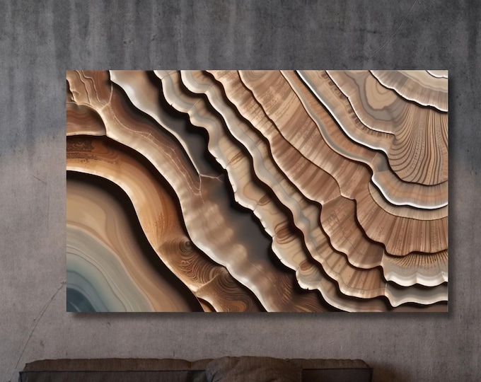 Tree Ring Canvas Wall Art, Natural Wood Texture Print, Elegant Home Decor