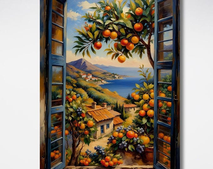 Henri Matisse Open Window Canvas Wall Art – Klimt Style Orange Sea Modern Decor