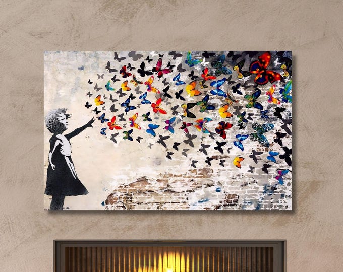 Banksy butterfly girl Canvas Art Graffiti Street Graffiti Art American Street Art,Banksy Graffiti Wall art wall hangings antique decor art