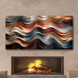 Natural Wood Texture Print Rustic Earthy Large Painting Elegant Modern Wall Decor Housewarming Gift art Abstract Waves Canvas Wall Art Ring