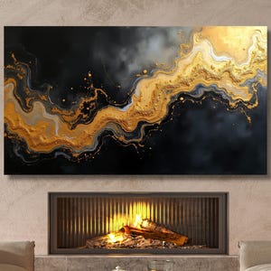 Abstract Canvas wall art, Luxury Art, Abstract Decor, Oversize Canvas, Contemporary Art Marble Canvas Black Gold Marble Decor Wall art gift