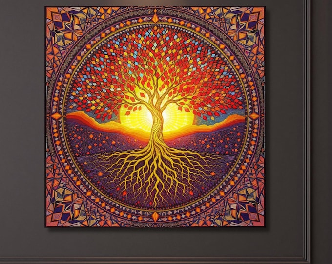 Celtic Tree Of Life Canvas Wall Art Symbolic Artwork Klimt Canvas,Tree of Life Mandala Print,Klimt Exhibition Celtic Yggdrasil Wall Decor