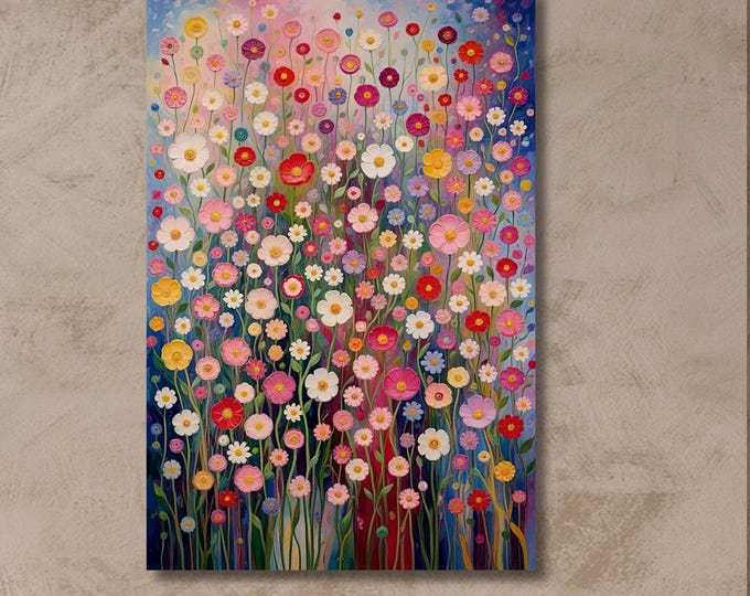 Gustav Klimt Vertical Floral Wall Art,Flower Garden Canvas Print, Mid Century Botanical Art, Klimt Museum Poster, Art Nouveau Decor Gift art