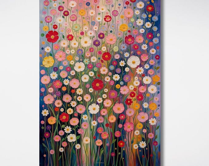Gustav Klimt Vertical Floral Wall Art,Flower Garden Canvas Print, Mid Century Botanical Art, Klimt Museum Poster, Art Nouveau Decor Gift art