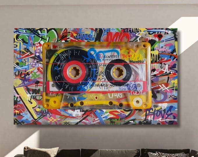 Banksy Cassette Tape Canvas Art: Graffiti Pop Street Art Home Decor