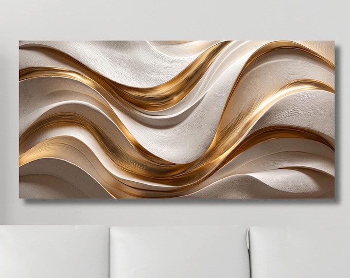 Abstract Marble Canvas Art, Gold Decor, Luxury Wall Art - Sculptural Pearlescent Print - Soft Beige Tones Canvas, Luxury Interior Accent