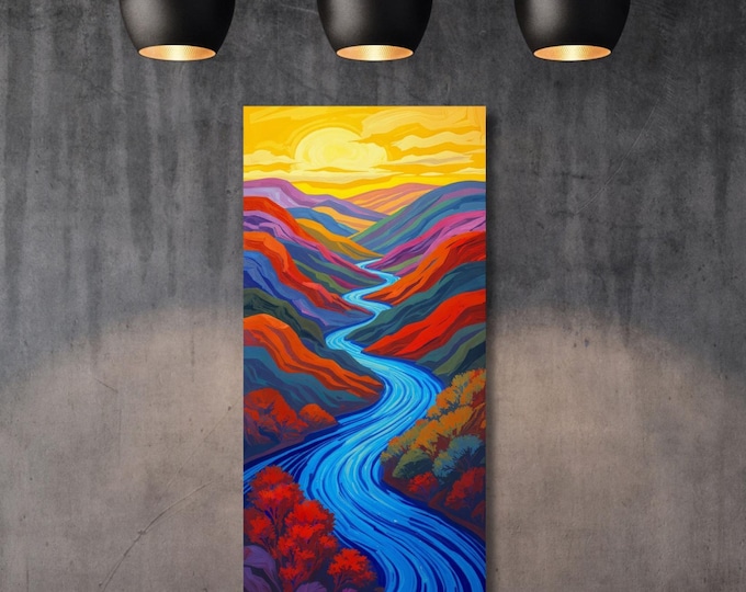 Mountain Long Narrow Canvas Wall Art, Tall and Thin Canvas wall art, Sun and Tree wall art Nature Wall Art Vertical Wall Art modern Wall Art