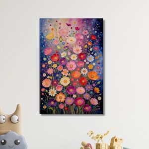 Gustav Klimt Vertical Floral Wall Art,Flower Garden Canvas Print, Mid Century Botanical Art, Klimt Museum Poster, Art Nouveau Decor Gift art