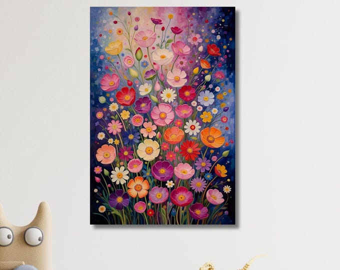 Gustav Klimt Vertical Floral Wall Art,Flower Garden Canvas Print, Mid Century Botanical Art, Klimt Museum Poster, Art Nouveau Decor Gift art