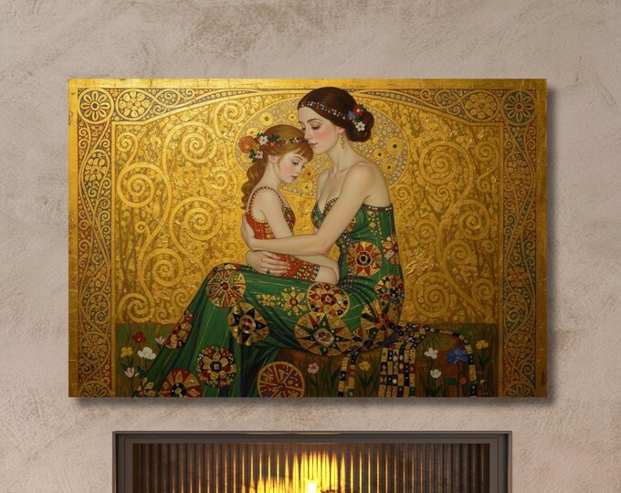 Klimt Mother and Child Canvas Print – Tree of Life Wall Art Poster