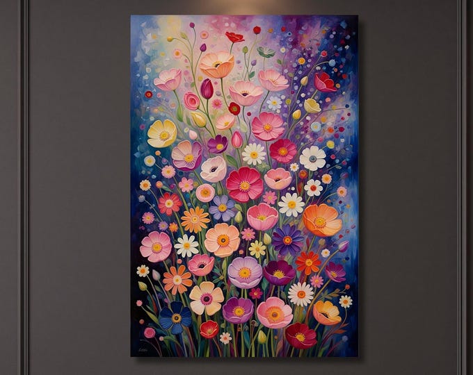 Gustav Klimt Vertical Floral Wall Art,Flower Garden Canvas Print, Mid Century Botanical Art, Klimt Museum Poster, Art Nouveau Decor Gift art