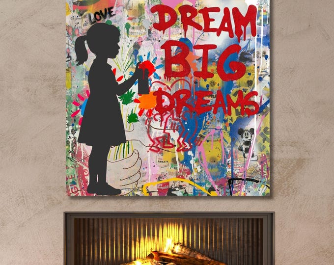 Banksy Dream Big Girl Canvas Wall Art, Graffiti Street Art Print, Framed Banksy Poster, Urban Modern Wall Decor, Wall Hangings art