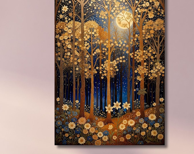 Gustav Klimt Inspired Magical Forest Art Wildflower Klimt Canvas Wall Art Klimt Print Klimt Canvas art, Gustav Klimt Poster Klimt Exhibition