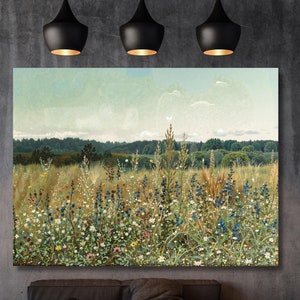 Landscape Wall Art Wildflower Field Oil Painting Large Canvas Wildflower Field Canvas Vintage Botanical Wildflower Flowers Canvas Minimalist