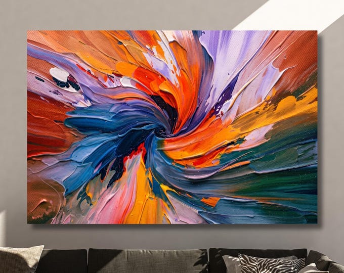 Rainbow Abstract Acrylic Painting, Vibrant Living Room Canvas Print
