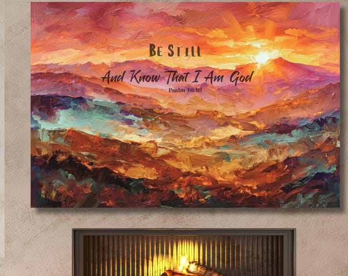 Scripture Wall Art Be Still And Know That I Am God, Psalm 46:10 Farmhouse Wildflowers Field  Canvas Wall Art