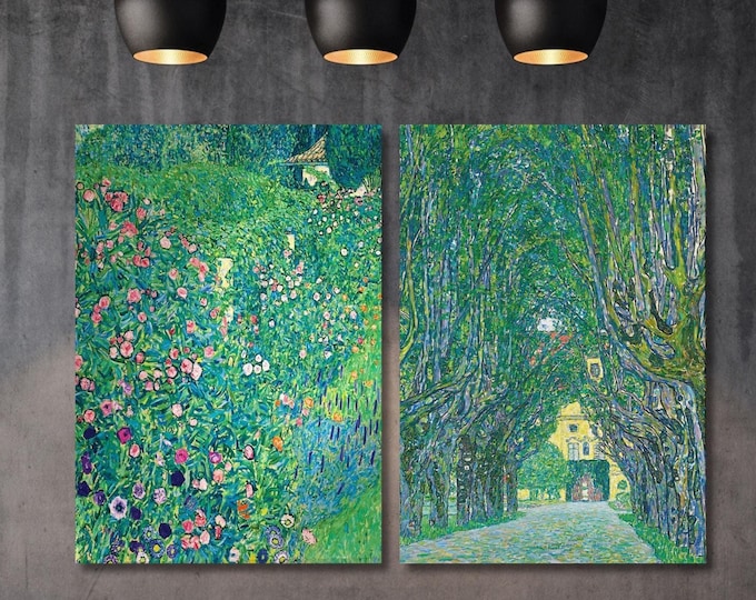 Gustav Klimt Wildflower Garden Canvas Art Print, Vintage Landscape Wall Decor