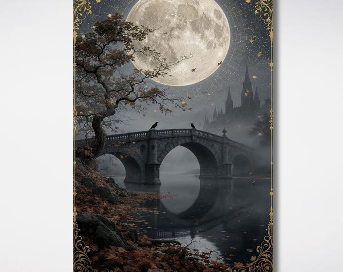 Full Moon Wildflower Canvas Wall Art canvas prints, gothic canvas print, dark academia moody wall art, dark cottagecore, dark aesthetic room