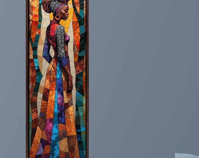 African Long Narrow Wall Art, Large African Canvas Wall Art, Modern Home Decor, Ethnic Interior Design, Vertical Wall Hangings