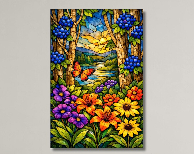 Klimt Flower Meadow Canvas Art, Colorful Mosaic Nature Decor, Impressionist Apple Tree Painting, Gold and Green Floral Wall Decor