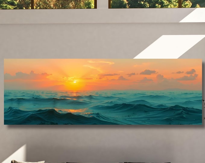 Sunset Panoramic Wall Art,Warm Sun Canvas Print,Minimalist Sunset Wall Decor,Boho Landscape Canvas, Nature Sun Art for Living Room Wall art
