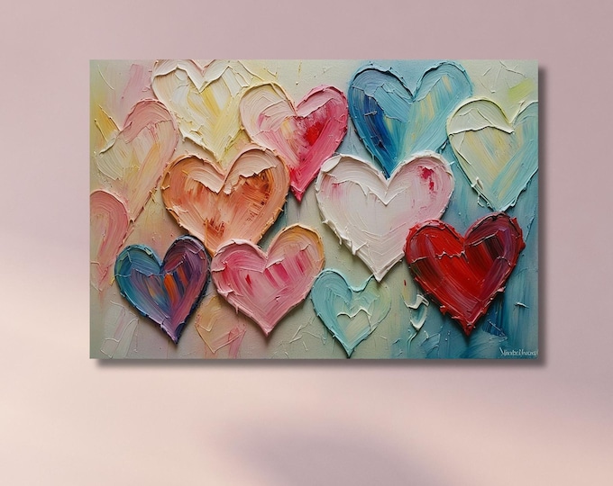 Textured Hearts Canvas Wall Art, Romantic Abstract Texture Print