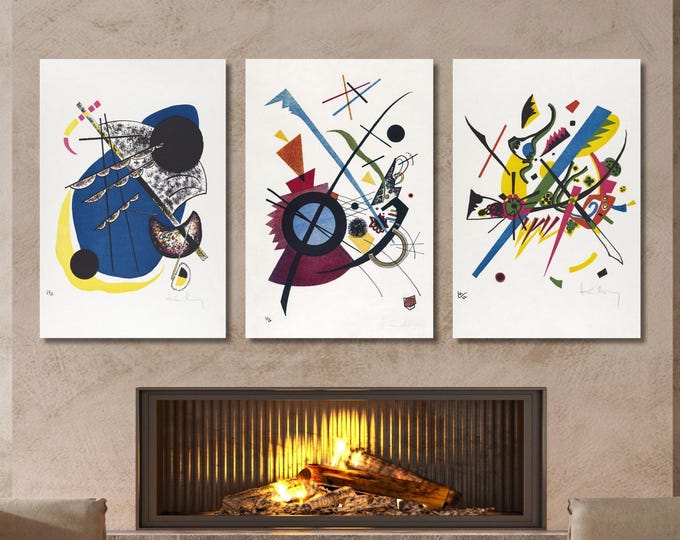 Wassily Kandinsky Canvas Prints, Set of 3 Geometric Abstract Bauhaus Wall Art