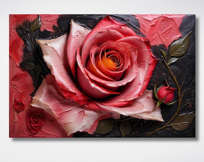 Floral Rose Canvas Painting, UV Ink Still Life Wall Art