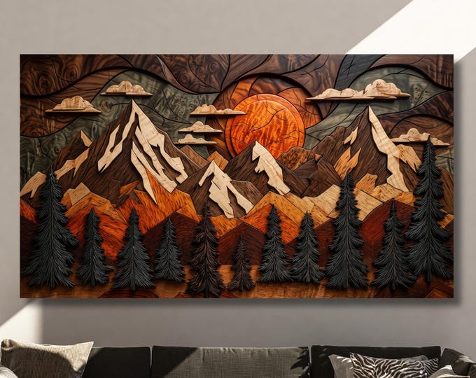 Wood Texture Canvas Print, Abstract Mountain Wall Art Living Room, Extra Large Wall Art Wood Wall Art Mountain Canvas Wall Art