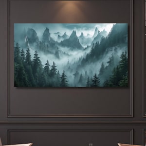 Wald nebligen Berge Fotografie grün Wald Landschaft Druck große Natur Wand Ausstellungskunst Wald Berge Digital Wall Druck