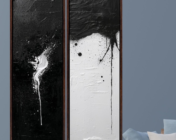 Set of 2 Long Narrow Black and White Canvas Wall Art, Nature Home Decor, Wall Hangings Tall Vertical Wall Decor