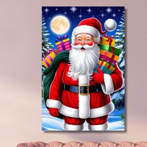 Santa Claus Portrait Canvas Wall Art Christmas Wall Art, Winter Holidays Painting, Farmhouse Christmas Decor, Santa Claus Art Christmas Gift