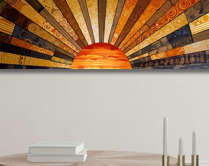 Sunrise Wood Look Wall Art Above Bed Decor Print Canvas Wood Long Sunlight Bedroom Wall Hanging Sunrise Sun Canvas Wall Office Print gift
