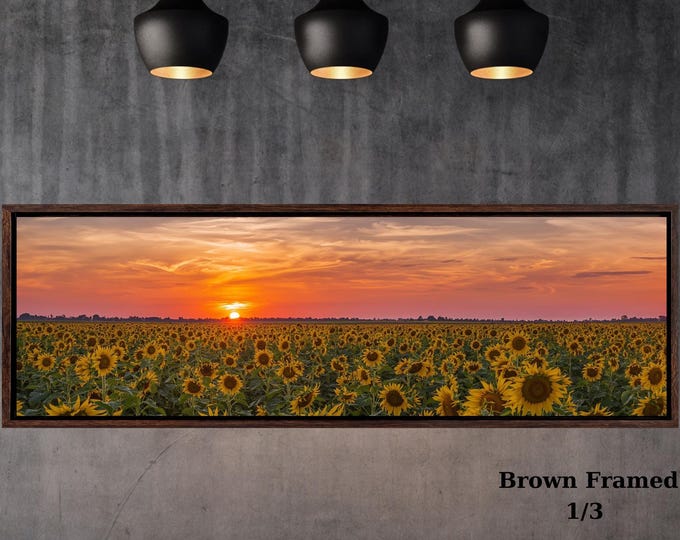 Sunrise Sunflower Field Canvas Wall Art – Golden Morning Landscape Nature Decor Sunrise Sun Canvas Wall Office Print gift