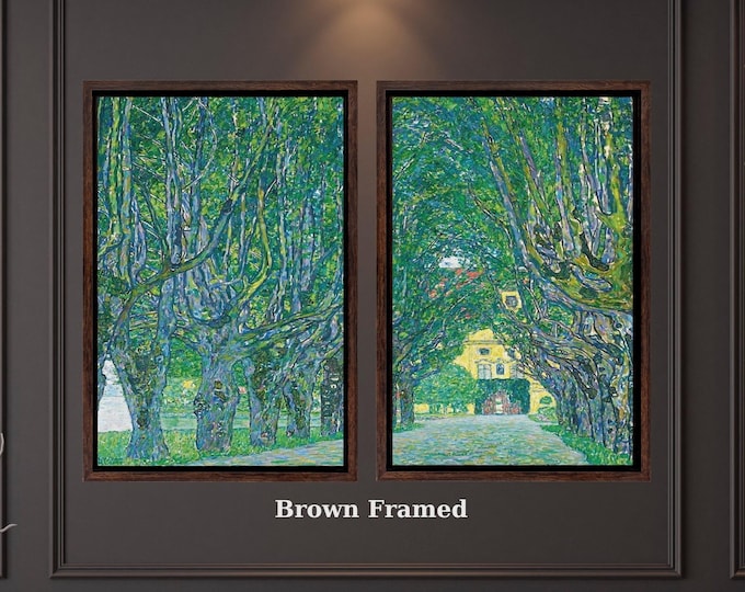 Set of 2 Gustav Klimt Avenue Canvas Art, Framed Green Landscape Print