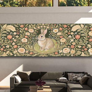 Whimsical Rabbit Canvas in William Morris Style Vintage Floral Animal Wall Art Classic Nature Print for Cottagecore or Nursery Decor Prints