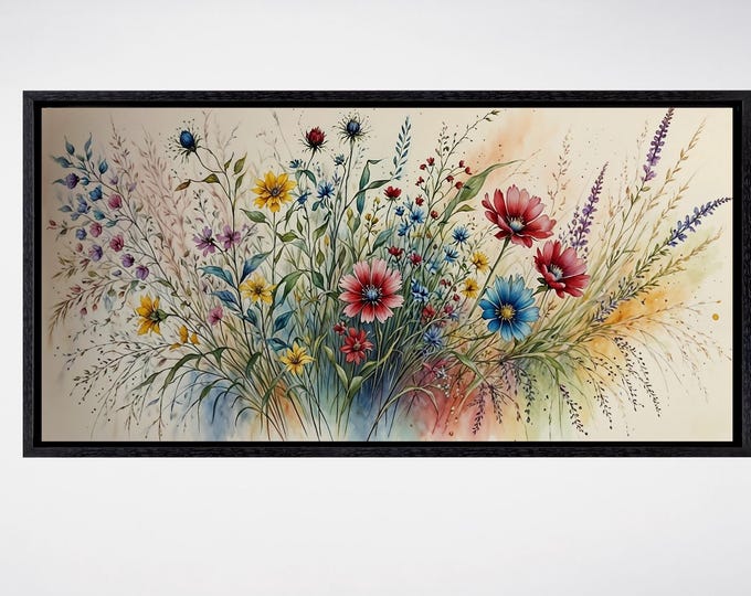 Watercolor Floral Framed Canvas Wall Art Elegant Natural Wall Art Beautiful Wildflowers, Wild Flower Art,Rustic Farmhouse Decor, Canvas art