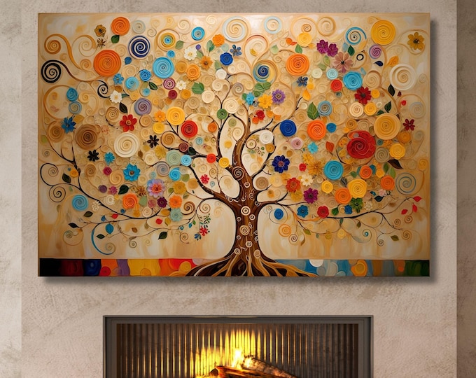 Gustav Klimt Twins Tree of Life Canvas Wall Art Klimt Print, Klimt Canvas Poster, Gustav Klimt Poster, Klimt lovers Tree of Life Painting