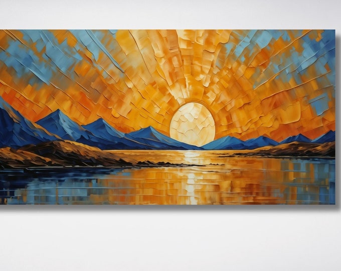 Long Sunshine, Bedroom Wall Art, Wood Wall Art Above Panoramic Sun Wall Art Christmas Gift Artwork Canvas Panoramic Sunset Canvas Wall Art