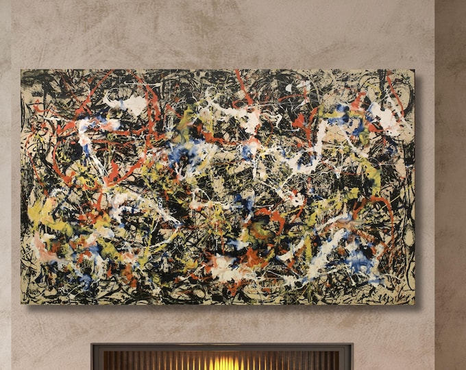Jackson Pollock Surreal Faces Canvas Print, Abstract Expressionist Wall Art