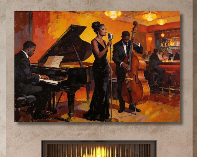 Impressionist Jazz Painting Canvas Print, Vintage Black Singer Wall Artwork, Retro Musical Lounge Polyptych Vibe, Fine Art Music Decor