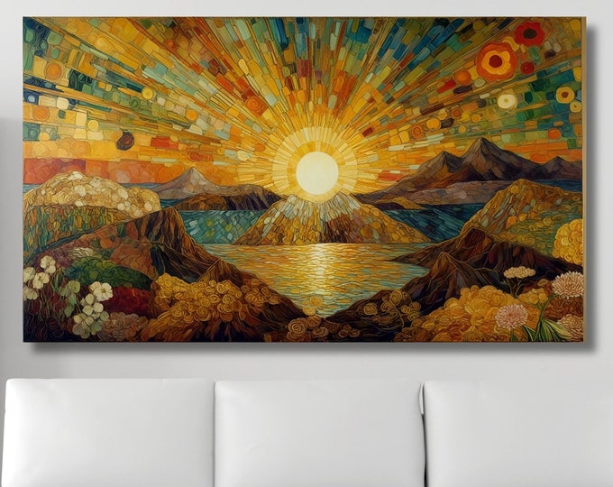 Long Sunshine, Bedroom Wall Art, Wood Wall Art Above Panoramic Sun Wall Art Christmas Gift Artwork Canvas Panoramic Sunset Canvas Wall Art