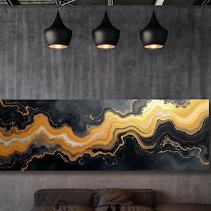 Panoramic Black and Gold Marble Wall Decor Abstract Canvas Wall Art,Marble Gold Art,Minimalist Art Marble Art,Vintage Art,Marble Gift art